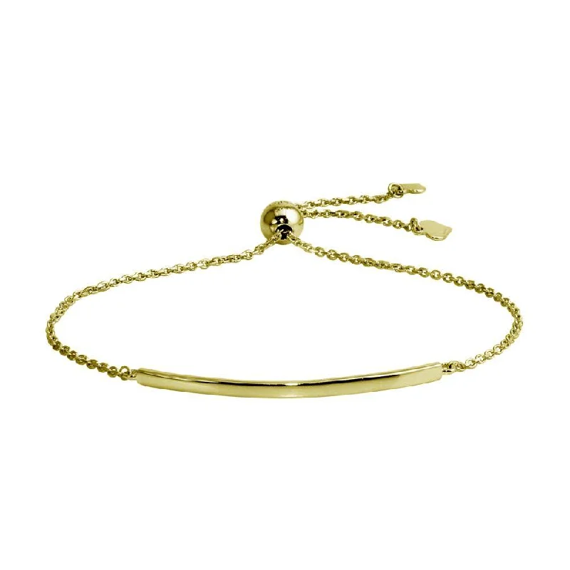 Gold Plated 925 Sterling Silver Curved Bar Lariat Bracelet - DIB00059GP