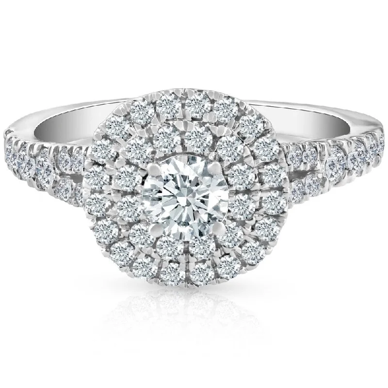 1 Ct TW Lab Grown Diamond Cushion Halo Engagement Ring in White Gold